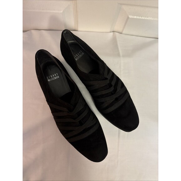 Stuart Weitzman Womens Black Suede Wedge Loafer Old Money Luxurious Latex sz 7.5 - Picture 2 of 16